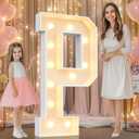 Pooqla 4 FT Marquee Light Up Letters, Marquee Letter Lights 4 Feet Tall, Giant Letter Sign Big Mosaic Letters for Balloons Birthday Party Anniversary Wedding Decorations, Warm White Letter P