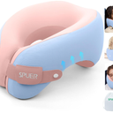 SPUER 2in1 Ergonomic Memory Foam Travel Neck Pillow – Upgrade Travel Pillow for All Sleep Positions on Flights, Road Trips, and Long Distance Travel with Drawstring Bag (Adjustable  Blue and Pink)