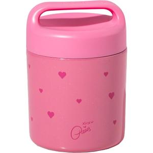 Paris Hilton Stainless Steel Food Jar, Double Wall Vacuum Sealed Insulated Food Storage Container with Carry Handle Lid, 12-Ounce, Pink with Heart Design