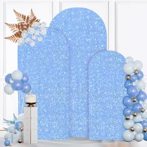 MODFUNS Baby Blue Arch Cover Set of 3 Glitter Wedding Arch Cover 4ft&5ft&6ft Balloon Arch Stand Cover Arch Covers Stretchy Backdrop Seqauin Arch Cover Chiara Arch Cover for Birthday Party Decoration