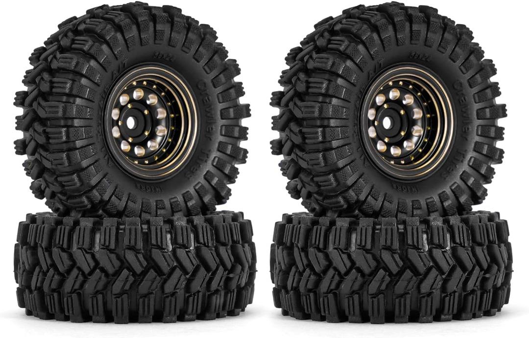 INJORA Black Coating Brass 1.0 Beadlock Wheel Tires Set for Axial SCX24 AX24 TRX4M FCX24 Upgrade 1/24 1/18 RC Crawler CarBlack