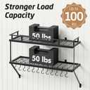 KES 30-Inch Kitchen Pot Rack - Mounted Hanging Rack for Kitchen Storage and Organization - Matte Black 2-Tier Wall Shelf with Guard Rail for Pots and Pans Organizer with 12 Hooks - KUR215S75B-BK