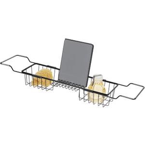 iDesign Everett Metal Adjustable Over the Tub Caddy Basket for Master, Guest, Kid's Bathroom, 22.55" x 6.7" x 4.41", Matte Black