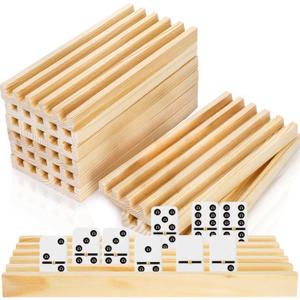 Set of 8 Wooden Domino Racks, Premium Natural Domino Trays, Solid Domino Tiles Holders Organizer for Mexican Train Chickenfoot Cuban Domino Games - Dominoes NOT Included