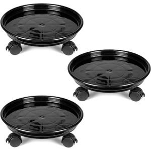 Fasmov 3 Pcs Plant Pallet Caddy Plant Stand Round Flower Pot Mover, Plant Pot Pallet Dolly Caster with Universal Wheels (Black)