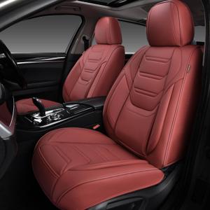 Leather Seat Covers Front Pair with Lumbar Support, Breathable and Waterproof Car Seat Cover, Universal Seat Covers for Cars, Trucks, SUVs, Sedans, Pickups, Airbag Compatible, Martha Red
