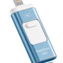 MFi Certified Flash Drive for iPhone 256GB, Photo Stick Memory Stick for iPad, USB Thumb Drive for Photos Videos Transfer & Backup, External Storage Compatible for iPhone/Android/PC/Mac (Light Blue)