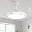 Retractable Ceiling Fans with Lights and Remote, 42 Inch White Chandelier LED Fan, 20W Energy Saving,Memory Function,Timer Setting,Ultra Quiet Invisible Blades Fan for Kitchen, Bedroom, Large