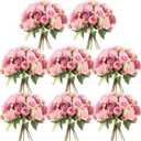 Geosar 8 Bundles Artificial Peonies Flowers Fake Silk Peony Bouquet Faux Peonies Flowers Bulk for Decoration Vase Floral Arrangements Wedding Party Table (Russet Red,Light Pink)