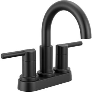 Delta Nicoli Centerset Matte Black Bathroom Faucet, 4 Inch 3 Hole Bathroom Sink Faucet for Vanity, Push-Pop Drain Assembly, Matte Black 25749LF-BL