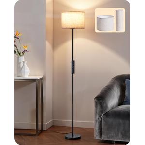 EDISHINE Floor Lamp with 2 Shades, Adjustable Brightness & Color Temperature, Remote Control, Dimmable Modern Standing Lamp for Living Room, Bedroom (Black)