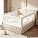 3 Piece Bed Rail for Toddlers, Bed Rails for King Bed, Double Lock Kids Bed Guard with Seamless Fit, Single-Side Lifting Design, Breathable Mesh & Thick Padded Cover (78.7*78.7*59 Inch- Queen Size)