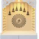 Divine Wooden Pooja Mandir for Home with Spacious Shelf & Inbuilt Focus Light White Pooja Mandir, Height 109 cm Temple I White Finish I Temple for Home