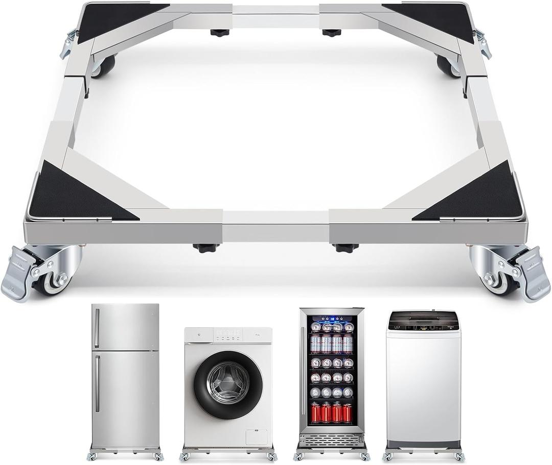WBD WEIBIDA Upgraded Stainless Steel Washing Machine Dolly Cart, 700lbs Furniture Carts with lockble Wheels, Adjustable Mobile Roller Fridge Stand Base for Washing Machine, Dryer, Refrigerator