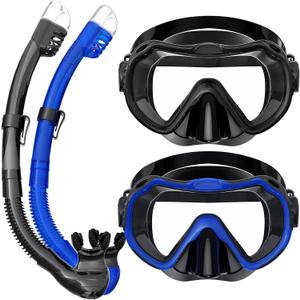 Snorkeling Gear for Adults, Snorkel Mask Set 180 Panoramic View Snorkel Gear, 100% Food-Grade Silicone Anti-Fog Anti-Leak Dry Top Diving Mask for Snorkeling Swimming Scuba Diving