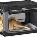 Lesure Soft Collapsible Dog Crate - 30 Inch Portable Travel Crate for Medium Dogs Indoor & Outdoor, 4-Door Foldable Pet Kennel with Mesh Windows, Black