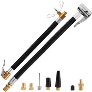 HONJAN Tire Inflator Extension Hose with Exhaust Button & Quick Tire Air Chuck, French Presta UK Dunlop to US Schrader Valve Adapter 1/4" Male NPT Tank Valve & Ball Pump Needle Kit