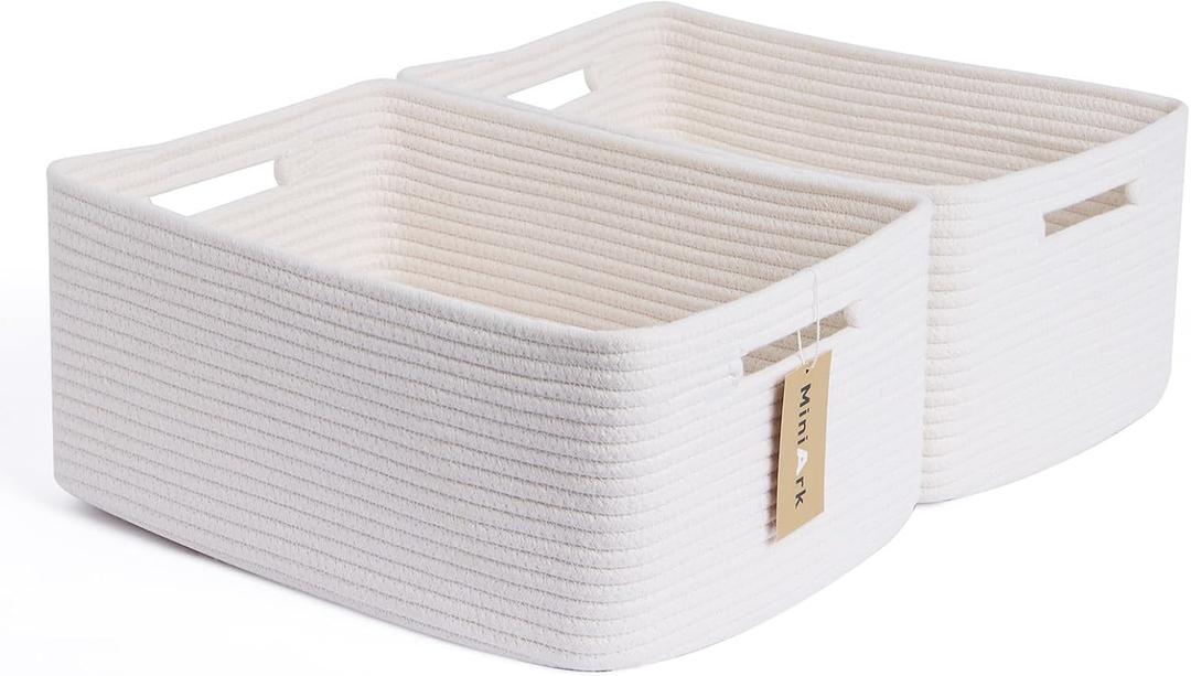 MiniArk Large Storage Baskets for Shelves, Closet Organizers Bins for Clothes Blanket Towels, Baby Nursery, Toy Baskets Box, Woven Rope Baskets, 17 x 13 x 7.5, 2 Packs Off White