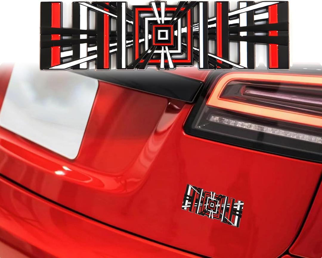 Fit for Dual Motor Badge Emblem Sticker Plaid Decor Compatible for Model S 3 X Y Accessories (Hollow Plaid)