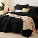 CozyLux Queen Comforter Set Black Seersucker 7 Pieces Bed in a Bag Queen Comforter Set with Sheets, Luxury Soft Bedding Set with Down Alternative Comforter, Sheets, Pillowcases & Shams for All Seasons