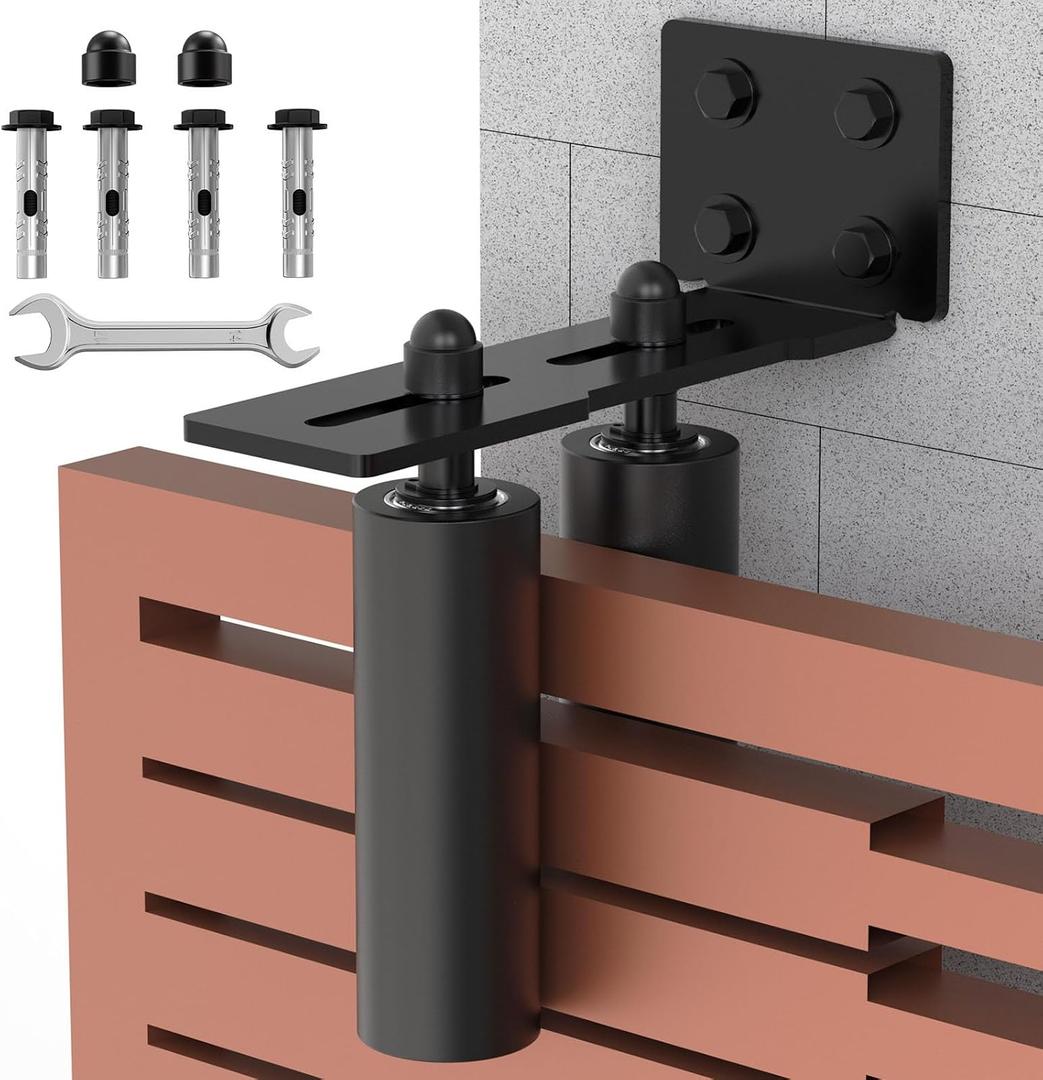 Heavy Duty Slide Gate Roller Guide with L Rear Post Steel Bracket, Sliding Rolling Gate Hardware Kit Support Assembly for Sliding/Rolling/Garage/Wood/Fence Door (Black-1pc, 6in)