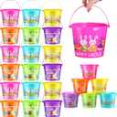 Nuogo 60 Pcs Plastic Easter Basket with Handles Bulk Colorful Small Cute Bunny Egg Hunt Buckets for Boys Girls Easter Goodies Party Favors Decorations