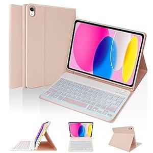 LAMA for iPad 11th 11-inch A16 2025/ 10th Gen 10.9 -inch 2022 Case with Keyboard - 7 Colors Backlit Wireless Detachable Magnetic Keyboard Cover with Pencil Holder, Pink