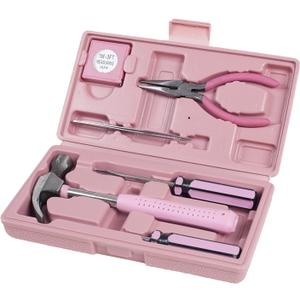 PinkTool Set,Includes Hammer, Screwdriver Set, Pliers (Tool Kit for The Home, Office, or Car)