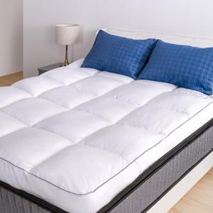 Marine Moon Mattress Topper Queen, Cooling Pillow Top Mattress Topper, Extra Thick Plush Mattress Pad Cover, Overfilled with 7D Down Alternative, Relief Back Pain, Soften Hard Mattress, 80'' x 60'' (Classic - Square White)