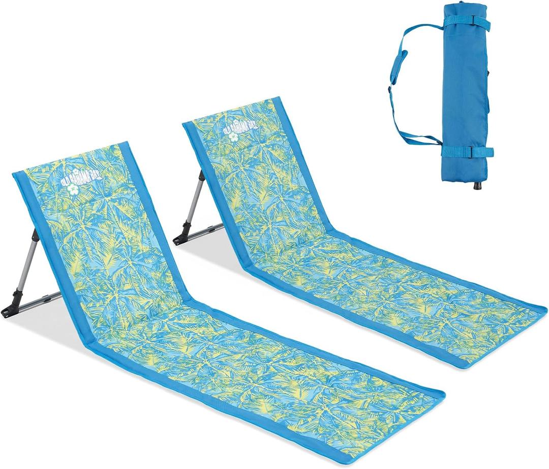 Old Bahama Bay Beach Lounge Chair for Adults, 2 Pack Folding Beach Mat Chair with Backrest Portable Aluminum Sun Lounge Chair for Beach, Camping, Picnic, Palm Print, Oversized