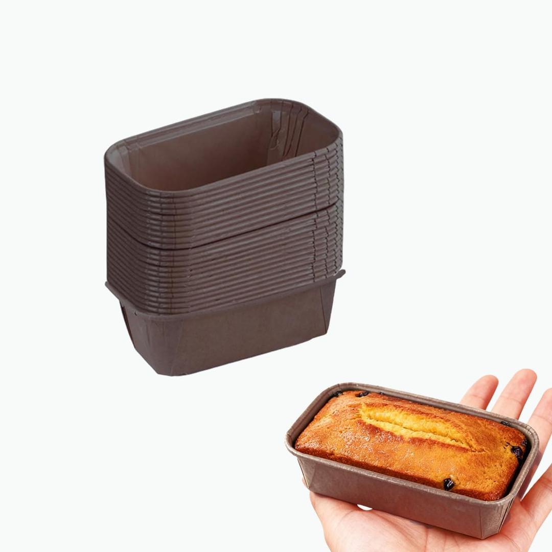 50Pcs Small Paper Loaf Pans for Baking, Parchment Cupcake Liners KraftPaper Loaf Pan, Disposable-Paper Baking Loft Mold for Microwave Freezer Oven Safe Display,Wedding Birthday(Coffee)