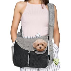 PetAmi Small Dog Sling Carrier, Soft-Sided Crossbody Puppy Carrying Purse Bag, Adjustable Sling Pet Pouch to Wear Medium Dog Cat Travel, Dog Bag for Traveling, Poop Bag Dispenser, Max 10 lbs, Gray