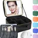 SUILU Makeup Bag with Led Mirror,Travel Makeup Organizer with 3 Color Setting, Portable Storage and Adjustable Dividers Travel Makeup Bag(Black)