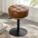 LUE BONA Adjustable Vanity Stool, 360°Swivel Vanity Chair for Makeup Room, Brown Stool Chair for Vanity, Small Faux Leather Vanity Stools for Bathroom, Living Room