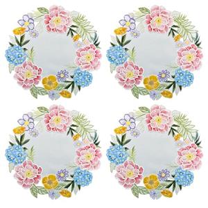 KEVA Floral Spring Placemats Set of 4, 15inch Round Flower Cutwork Embroidered Placemats Set, Easter Seasonal Spring Summer Table Decorations for Kitchen Dining Table (S/4-15 Round)