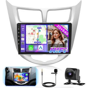 Hi-Fi 2+64G Android 13 Car Stereo Radio for 2010-2016 Hyundai Accent Verna Solaris, 9'' HD Touch Screen with Wireless CarPlay Android Auto, AHD Backup Camera, Mirror Link, GPS, WiFi