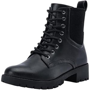 Vepose Women's 16 Ankle Boots Combat Black Fashion Hiking Chelsea Lace-up Booties with Zips for Women, Size 9