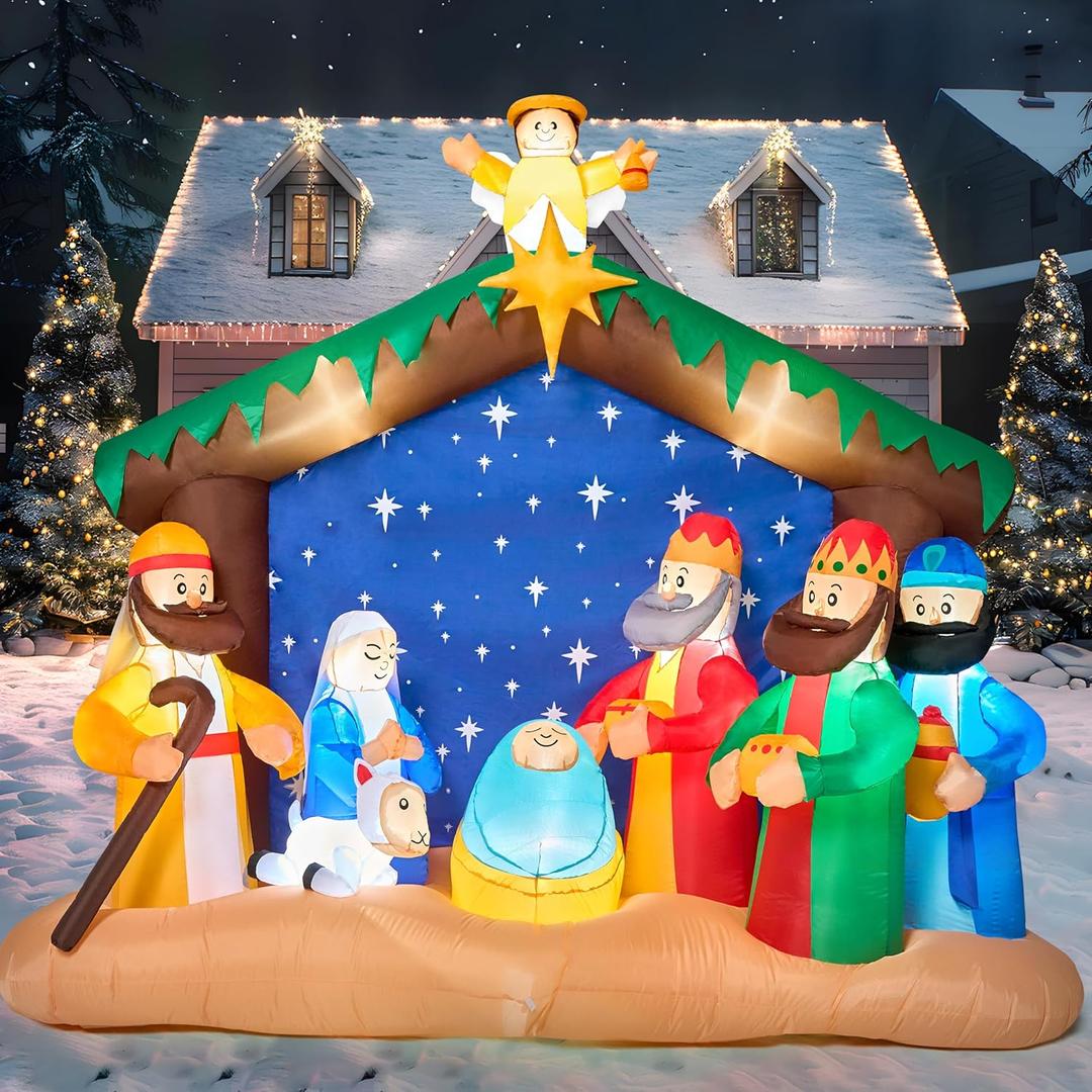 Joiedomi 8 FT Long Christmas Inflatables Nativity Scene, Christmas Blow Up Nativity Set with Build-in LEDs for Xmas Party Yard Outdoor Indoor Garden Lawn Décor