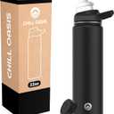 Chill Oasis Water Bottle | Compatible With Popular Flavor Cartridges | BPA Free, Leak Proof, Double-Walled Vacuum Insulated Stainless Steel, and Dishwasher Safe | Cold for 24 Hours (Black, 22oz)