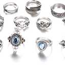 11 Pcs Bohemian Stackable Joint Knuckle Ring Set Carved Flower Star Leaf Gemstone Midi Ring Vintage Finger Rings for Women