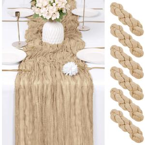 6 Pack Beige Cheesecloth Table Runner 17x108 Inch Semi Sheer Boho Gauze Cheese Cloth Fabric Table Runners Table Decor for Wedding Party Baby Shower Birthday Home Decor Garden Farmhouse