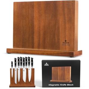 Magnetic Knife Block, Universal Knife Holder Stand with Strong Enhanced Magnets for Safe and Multifunctional Knife Storage, 12.5-In Acacia Wood Knife Holder for Home Kitchen