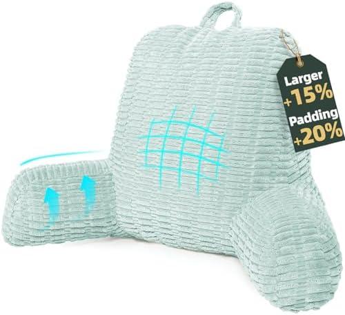 LUISOF 21" Higher Large Reading Pillow for Bed Adult, Back Pillow for Bed Sitting Up with Memory Foam Back Support with Arms Rest for Couch Chair Blue