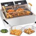 Electric Deep Fryer 22.6L/24QT Stainless Steel Large Capacity Commercial Fryer with Basket, 3400W 110V Countertop Deep Fryer for Home Kitchen and Restaurant Use withTemperature Control, Size: 83