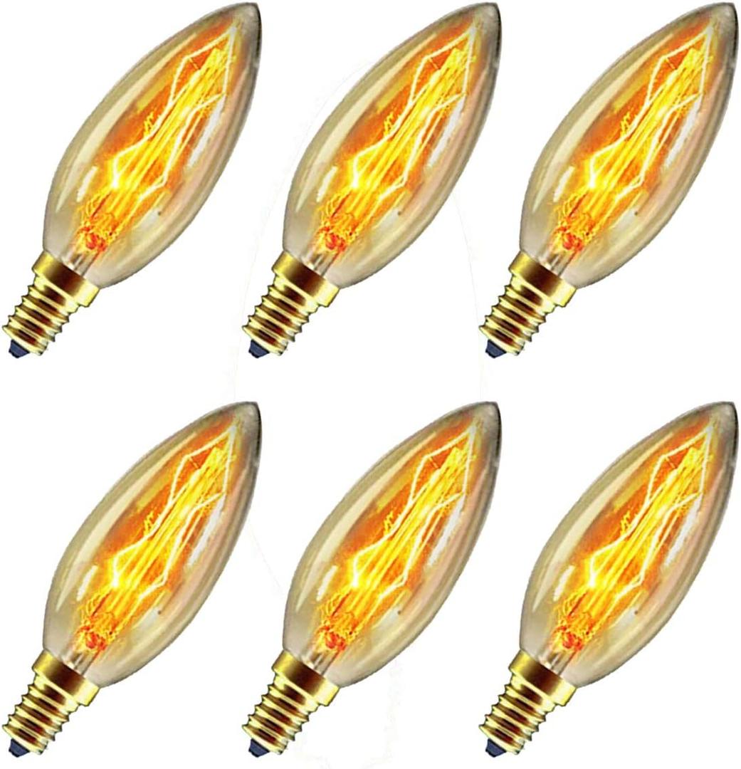 CTKcom 40 Watt E14 Base Edison Chandelier Light Bulbs (6 Pack),C35 Vintage Antique BulbsDimmable Amber Glass, Warm White 2300k,for Candle Pendant LightsHome Light Fixtures120V