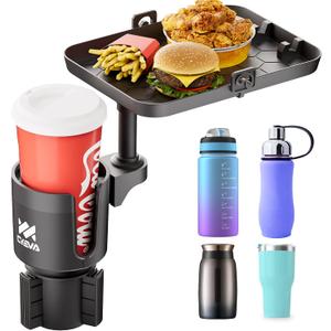 Car Cup Holder Tray, 2 in 1 Cup Drink Holder Expander with Detachable Food Tray, 360 Rotatable Car Tray for Travel Road Essentials, Compatible with Yeti 20/26/30oz Hydro Flasks