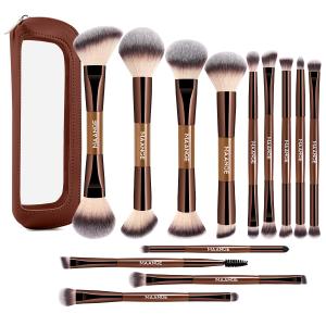 MAANGE 13 Pcs Foundation Makeup Brush Set With Bag, Make up Brushes, Double-End Multi Functional Makeup Brushes, Professional Face Brush Set Tools For Liquid Powder Concealer Cream Blush (Coffee)