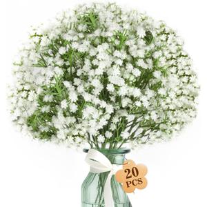 MAQIAHN 20 Baby Breath Artificial Flowers - Babies Breath Flowers Artificial Bulk Faux Flowers Bouquet White Flores Greenery Real Touch Fake Flower Arrangements Wedding Centerpieces Tables Decorations