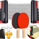 FBSPORT Ping Pong Paddle Set, Portable Table Tennis Set with Retractable Net, Rackets, Balls and Carry Bag for Indoor/Outdoor Games (Black)