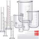 9 Pcs Graduated Cylinder Beaker Set, Thick Lab Cylinders (10 25 50 100 ml), Beaker (50 100 250 500 1000 ml) with 3 Dropper 4 Stirring Rod 7.9 Inch for Science Lab